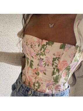 Zara Floral Print strapless Corset Top - White/Pastel